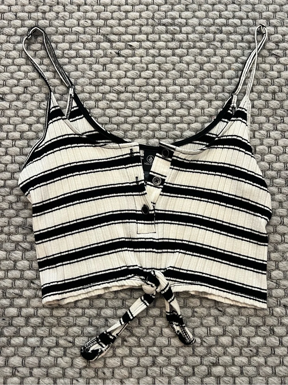 Volcom Black & White Striped Tie-Front Ribbed Cami - Picture 4 of 5